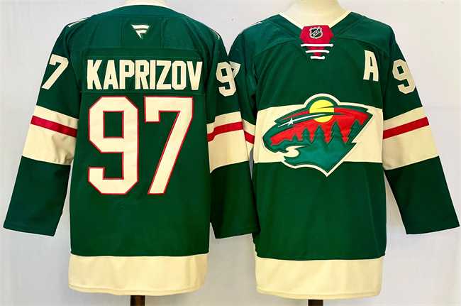 Mens Minnesota Wild #97 Kirill Kaprizov Green 2024-25 With Patch Home Stitched Hockey Jersey->minnesota wilds->NHL Jersey